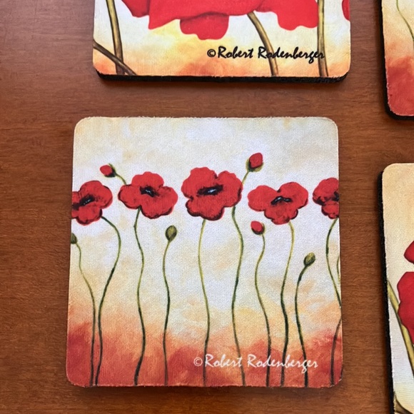 VINTAGE ROBERT RODENBURGER 3.5” SQUARE FOAM COASTERS FEATURING “POPPY GARDEN” - Picture 5 of 12